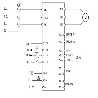 CMC-MX內置旁路軟起動器基本接線原理圖、三角形內接連接圖和典型應用接線圖(圖1)